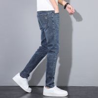 ▧﹉◇ Tide brand nine points mens jeans mens elastic Korean version slim straight tube youth trend summer casual pants men