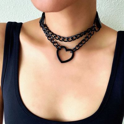Vintage Heart Necklace Choker With Chain Goth Collar For Girls Grunge Punk Cute Kawaii Egirl Chocker  Harajuku Accessories Adhesives Tape
