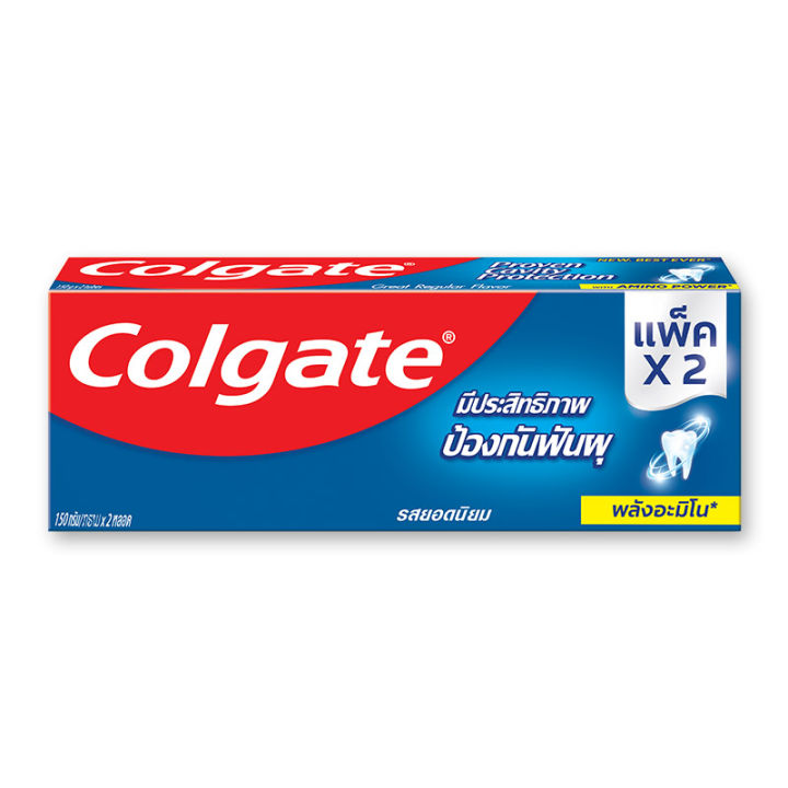 Colgate Toothpaste Great Regular Flavor 150 g x 2 Pcs.คอลเกต ยาสีฟันรสยอดนิยม สูตรพลังอะมิโน 150 กรัม แพ็คคู่