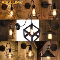 ASCELINA Led โคมไฟติดผนังย้อนยุคลอฟท์อุตสาหกรรมโคมไฟติดผนังสีดำ E27วินเทจ Sconces โคมไฟติดผนังอุตสาหกรรมโคมไฟในร่ม