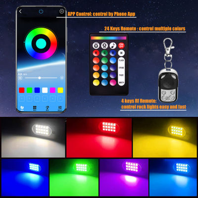 CROSSFOX 46810 In 1 RGB LED Rock ไฟ Underglow Multicolor Neon โคมไฟบลูทูธ App ควบคุมแสงภายนอกแชสซี12V
