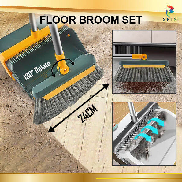 Floor Broom And Garbage Container Set For Cleaning Dust Adjustable