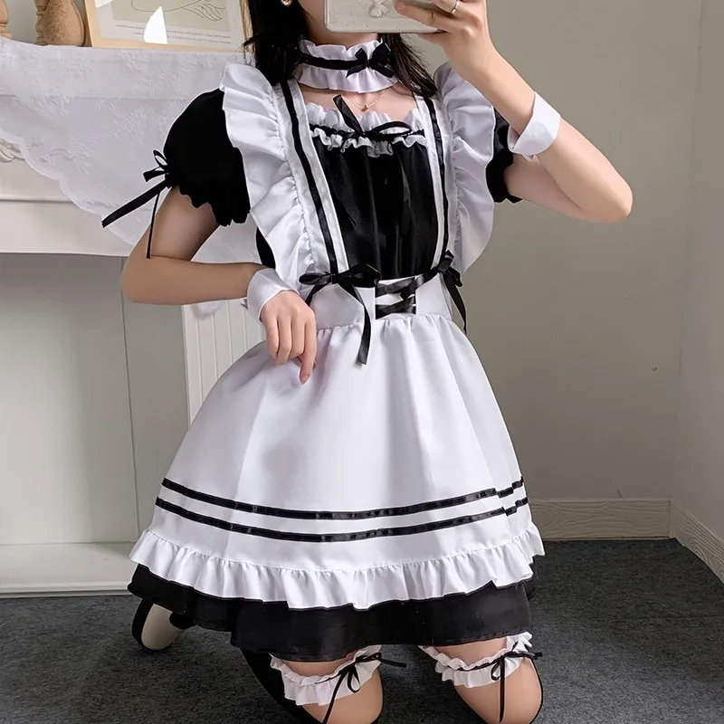 2021 Black Cute Lolita Maid Costumes Girls Women Lovely Maid Cosplay  Uniform Animation Show Japanese Outfit Dress Clothes 