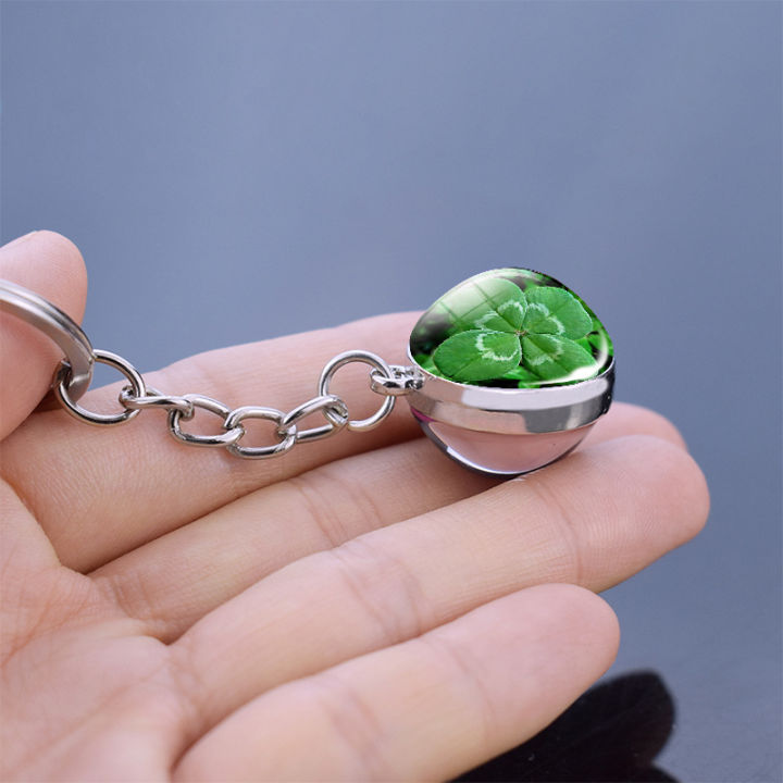 lucky-four-leaf-clover-glass-ball-gift-pendant-clover-keychain-clover-keyring