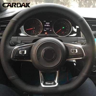 CARDAK ที่หุ้มพวงมาลัย Car หนังเทียมสีดำแบบทำมือสำหรับ Volkswagen Golf 7 GTI MK7 R Polo GTI Scirocco 2015 2016