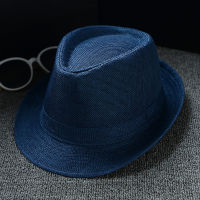 Hot Selling Blue Woolen Felt Fedora Hats Ladies Striped Retro Flat Wide Brim Straight Side Men Women Jazz Top Hat Panama Caps