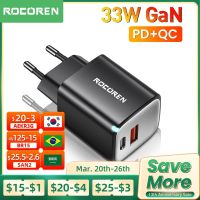 Rocoren GaN 33W Type C PD,ชาร์จเร็วสำหFlag man iPhone 14 13 12 X Pro Max ยูเอสบีคู่ขนาดเล็ก iPad Air Mini 2021