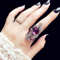 Kuhong 2 ชิ้น/เซ็ต Retro GEM Crystal Butterfly LADIES Rings