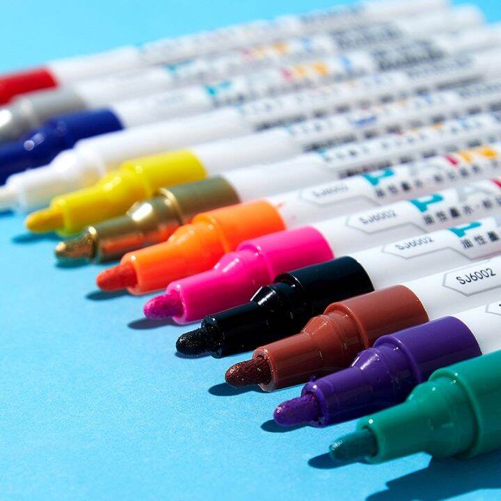 12-color-paint-marker-pen-white-waterproof-car-tyre-tire-tread-cd-metal-permanent-paint-marker-oily-diy-art-marker-pen