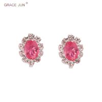 【hot】▣◆►  GRACE 5 Colors Available Rhinestone Oval Clip on Earrings Non Pierced for Women Girl Ear Bijouterie