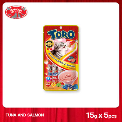 [MANOON] TORO TORO โทโร่ โทโร่ ขนมครีมแมวเลีย ทูน่าและปลาแซลมอน ขนาด 15 กรัม x 5 ซอง