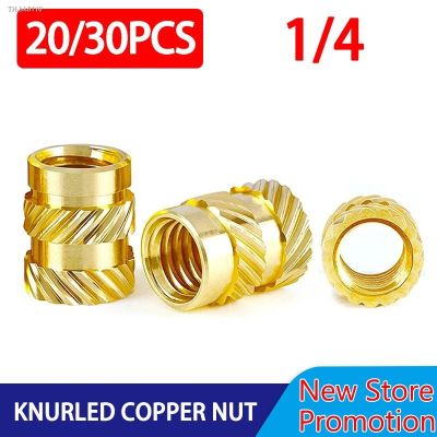 ﺴ○☢ 20/30PCS 1/4 Threaded Insert Nut Brass Heat Inch Size Knurled Hot Melt Molding Injection Embedded Insertion Nut for Plastic