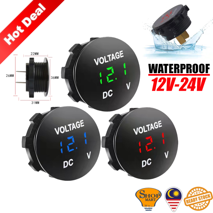 12V 24V Waterproof Volt Meter Car Lorry Van Truck Digital Led Tube