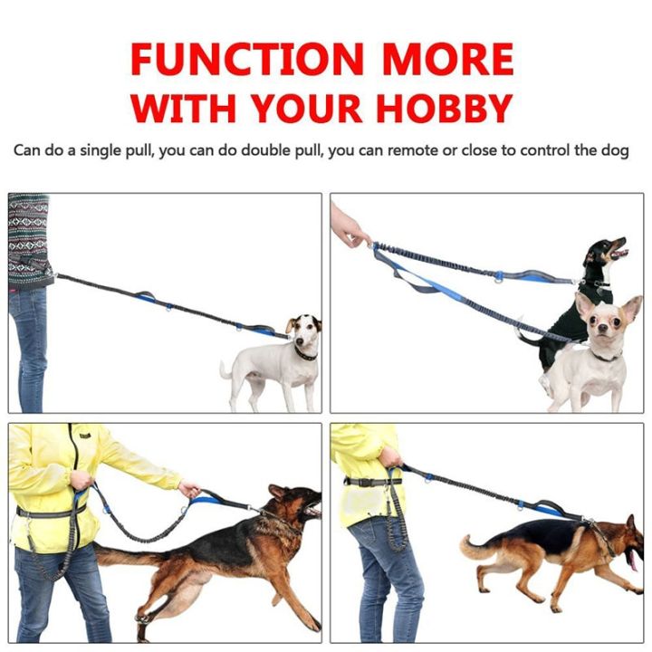 สายจูงสุนัขแบบไม่ใช้มือเข็มขัดสำหรับวิ่งคาดเอวสำหรับสุนัขเชือกฝึกที่หมุนสองอันสำหรับ-j09สุนัขขนาดกลางและขนาดใหญ่