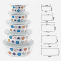 5Pcs salad enamel bowl Set Creative Flower Animal Enamel Bowls Salad Food Bowls with Plastic Covers for Home Kitchen