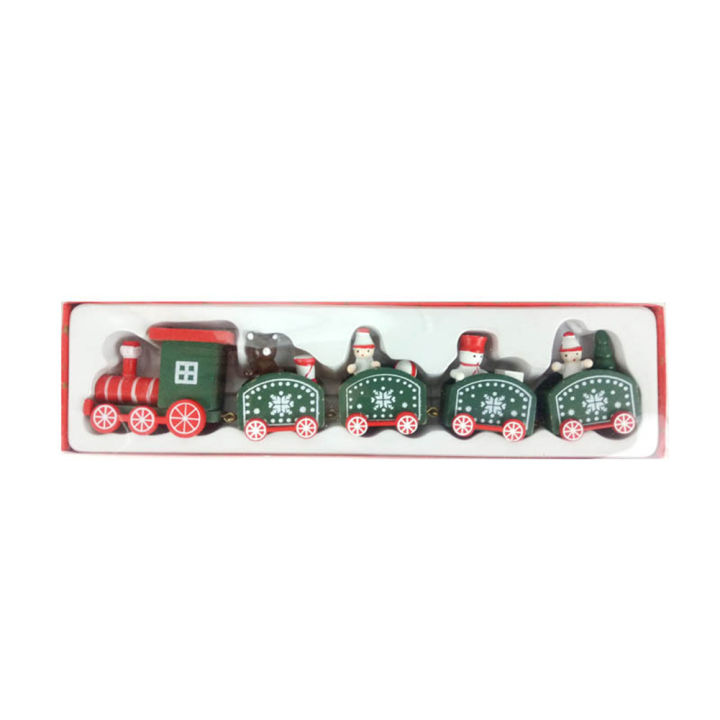 รถไฟตกแต่งขนาดเล็กสำหรับอุปกรณ์ตกแต่งคริสต์มาสอุปกรณ์ตกแต่งทำจากไม้สีคลาสสิกสดใสตารางรถไฟคริสต์มาส