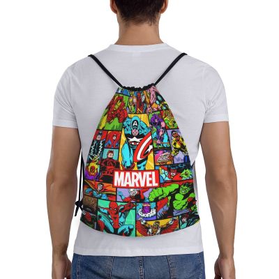 กระเป๋าเป้กีฬาแฟชั่นถุงผ้าแบบมีหูรูดกระเป๋าเป้สะพายหลังกันน้ำมีเชือกรูดจาก Marvel กระเป๋าหูรูด (S/M)