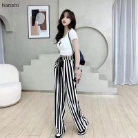 hanshi [2023 new HOT FASHION] lazlook กางเกงลายทางสำหรับลูกสุนัขกางเกงเอวสูงขากว้างทรงหลวมดีไซน์แฟชั่นเกาหลี Y2k สไตล์ฮาราจูกุหน้าแข้งสำหรับผู้หญิงฤดูใบไม้ร่วง