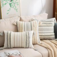 30x50cm/45x45cm/50x50cm Thicker Cotton Canvas Pillow Case For Sofa Striped Tufted Dual Color Tassel Decorative Cushion Cover Furry Pillowcase Aesthetic Decor for Office Hotel Car Waist Pillowcase