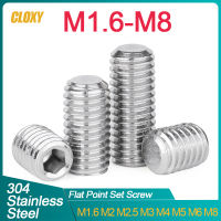 50/ 20/ 10pcs M1.6 M2 M2.5 M3 M4 M5 M6 M8 DIN913 304 สแตนเลสสตีล ALLEN HEX ซ็อกเก็ตซ็อกเก็ตซ็อกเก็ตแบนชุดสกรู Headless Bolt-shajit