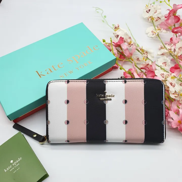 Kate Spade Classic Pink / Black / White Vertical Stripes Print Lyla Nylon  Wallet | Lazada PH