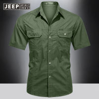 JEEP SPIRIT ฤดูร้อนผู้ชายใหม่หลายกระเป๋าเสื้อแขนสั้นผู้ชายสบายๆขนาดใหญ่วัยกลางคนและหนุ่มหลวมบางเครื่องมือ