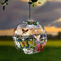 Solar Light Round Ball Light With Butterfly Waterproof Outdoor Chandelier Weaving Hanging Lamp Garden Decoration Nightlight