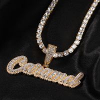 UWIN Iced Out Round CZ Stones Cursive Names Necklace Custom 2 Layers Name Pendent Personalized Fashion Hip Hop Jewelry for Gift