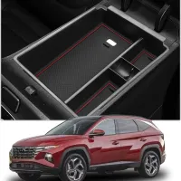 ถาดจัดระเบียบคอนโซลกลางสำหรับ Hyundai Tucson NX4กล่องเก็บของสำรอง ABS ที่เท้าแขนรถกลางแบบจำกัด2022