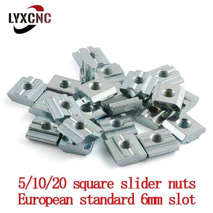 1-5-10-20pcs-m3-m4-m5-m6-t-sliding-block-square-nut-eu-standard-for-2020-aluminum-profile-6mm-slot-zinc-coated-plate-3d-printer-nails-screws-fasteners