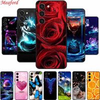 Funda For Samsung S23 Plus Case S 23 Plus Rose Black Silicon Soft Phone Case For Samsung Galaxy S23 Plus Back Cover Case S23Plus Phone Cases