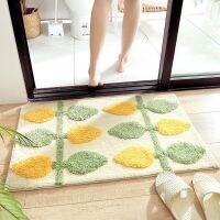 Inyahome Luxury Bath Mats Green Leaves Non-slip Absorbent Microfiber Bathroom Rug Home Decoration Super Soft Bath Carpet Rugs