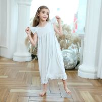 Girls Pajama Princess Nightgown Soft Cotton Lace Long Dress Nightdress Summer Sleepwear for Kids