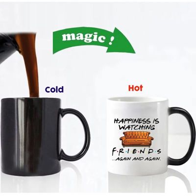 【High-end cups】เพื่อนสร้างสรรค์รายการทีวีชุดกลาง Perk แก้วกาแฟเปลี่ยนสีแก้ว350มิลลิลิตรชาคาปูชิโน่ถ้วยเซรามิกของขวัญคริสต์มาสสำหรับเพื่อน