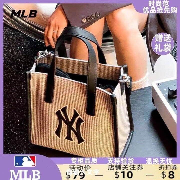 mlb-official-ny-popular-new-product-korean-ny-square-bag-womens-summer-yankees-canvas-embroidery-large-capacity-all-match-one-shoulder-messenger-bag