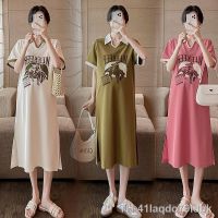 ☈✆๑ 5829 2023 Verão moda maternidade vestido Cartoon impresso lado divide roupas para mulheres grávidas gravidez