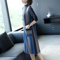 2021 New Year Womens Clothes AutumnWinter Long Sleeve Knitted Wool Dress Loose High Collar Knee-Length Dress Slim Casual Dress