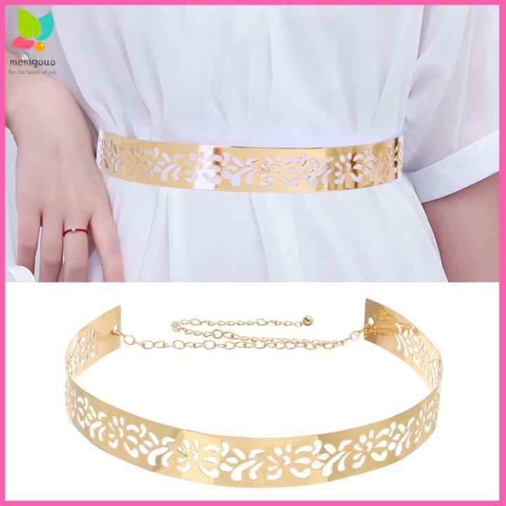 Fashion Luxury Brand Women Adjustable Metal Waist Belt Bling Gold Silver  Color Plate Vintage Lady Simple Belts Mirror Waistband