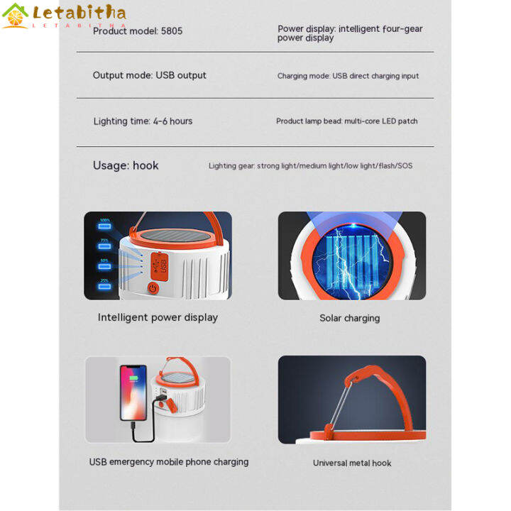 letabitha-ไฟ-led-แขวนเต็นท์พลังงานแสงอาทิตย์10w-โคมไฟฉุกเฉินกลางแจ้ง350ลูเมนสำหรับการขี่เดินป่าตั้งแคมป์ตอนกลางคืน