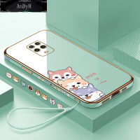 AnDyH Casing Case For Xiaomi Redmi Note 9 Pro Note 9S Case Cute Cartoon Dogs Luxury Chrome Plated Soft TPU Square Phone Case Full Cover Camera Protection Anti Gores Rubber Cases For Girls