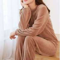 Thick Coral Fleece Womens Pajamas 2021 Winter Home Suit For Women Warm Sleepwear Loose Lazy Set Woman 2 Pieces Trouser Suits 잠옷