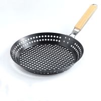 Big Size Stainless Steel Non-stick Folding BBQ Grill Tray Outdoor Camping Vegetable Pancake Beef Tray Round Grill Basket