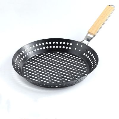 Big Size Stainless Steel Non-stick Folding BBQ Grill Tray Outdoor Camping Vegetable Pancake Beef Tray Round Grill Basket