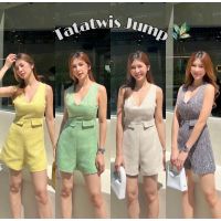 จั้มสูทแขนกุดคอวีผ้าทวิส✨Tatawis jumpsuit✨ซับในทั้งตัว☀️ป้ายINTUON