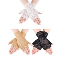 3 Pairs Sunblock Fingerless Lace Gloves Wrist Length Flower Lace Gloves Sunscreen and Anti Ultraviolet Gloves for Driving