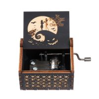 Halloween Eve Wooden Music Box Hand Crank Nightmare Before Christmas Antique Engraved Musical Box Case