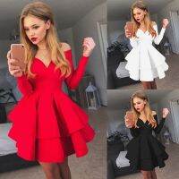 BKLD Autumn Clothes 2022 Solid Color Long Sleeve Sexy Clubwear V-Neck Off The Shoulder Evening Party Dress Red Dresses For Woman