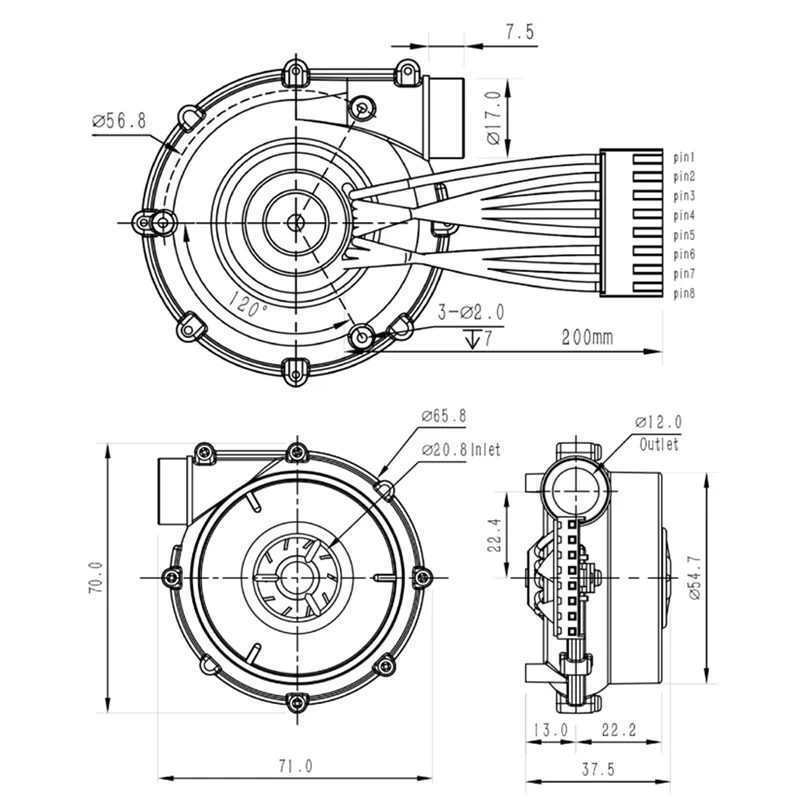 7040 Dc High Pressure Blower, Mini Centrifugal Turbo Fan, Small