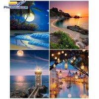 PhotoCustom Painting By Number River Scenery Light Kits Handpainted Picture By Number Drawing On Canvas Home Decor DIY Gift