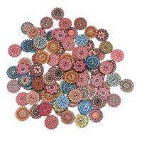 200Pcs Jewelry Button 20mm Two-Hole Lace Round Wooden Buttons DIY Clothing Retro Printing Decorative Wooden Buttons